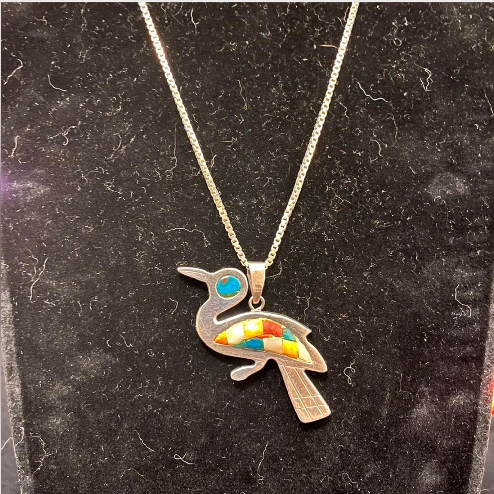 Vintage Sterling Silver w/ Colorful Stone Inlay Necklace